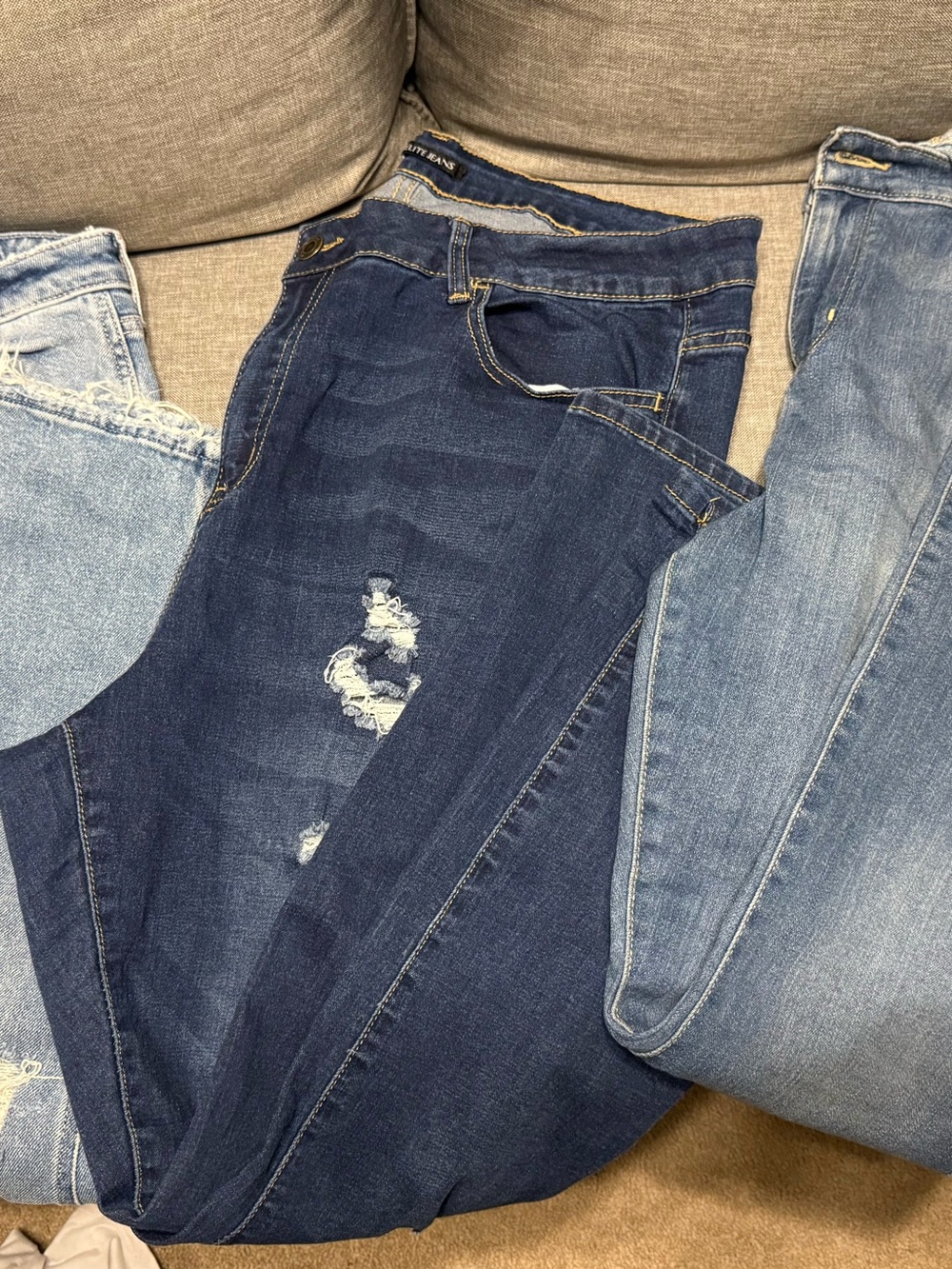 Dark Wash Distressed Jeans - Blue